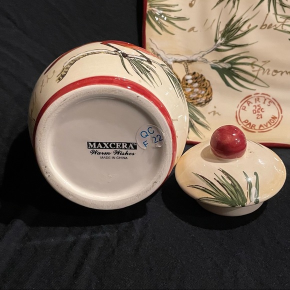 Maxcera “Warm Wishes” Plate/Creamer/Sugar Bowl Set - Seasons Greetings Cardinals - Picture 16 of 16